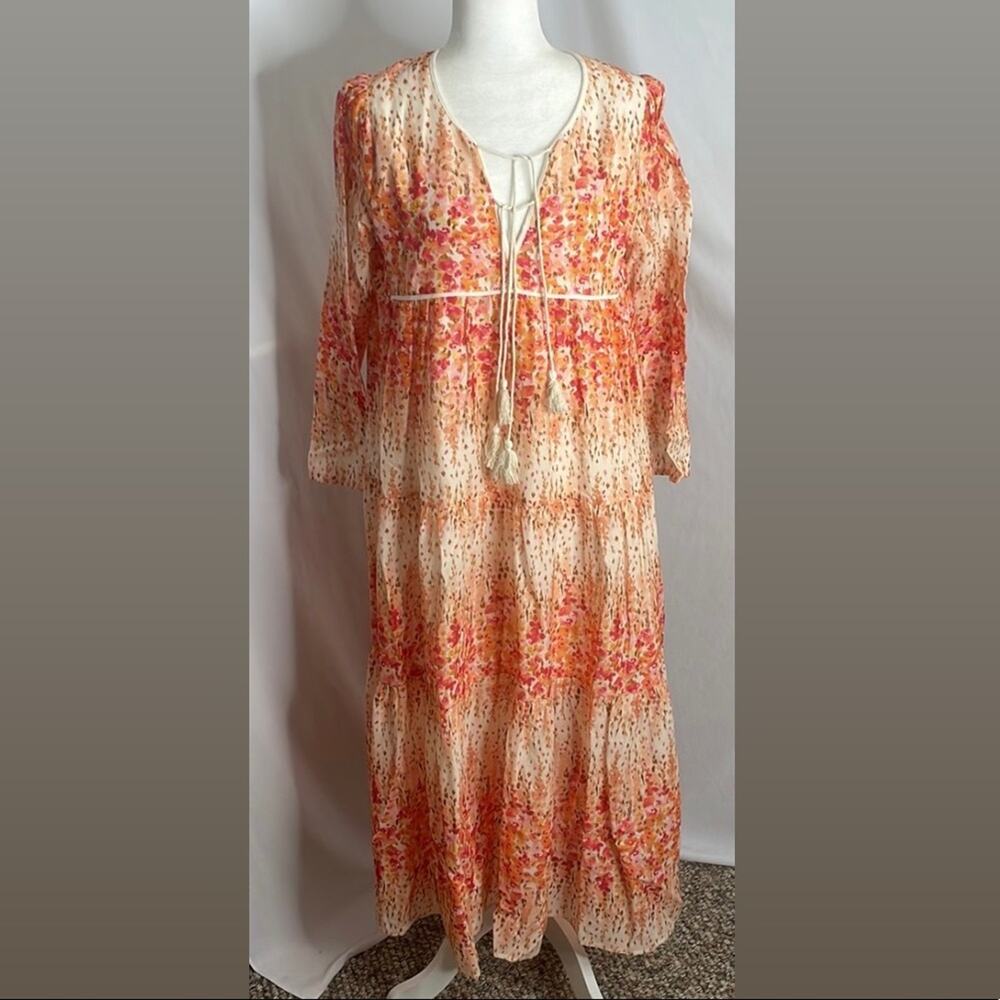 NWT Christy dawn Paloma dress in sunset gladiola- orange pink floral midi dress - Picture 3 of 8